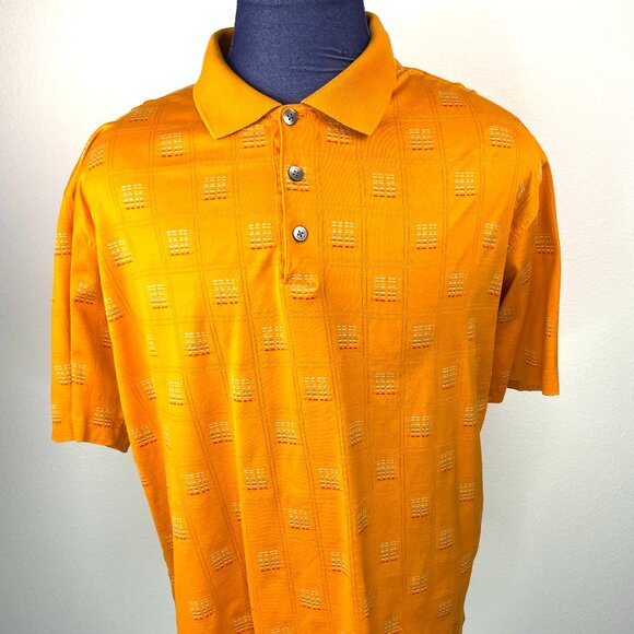 AXIS Men’s 100% Mercerized Cotton Orange Textured Pattern Polo Shirt Size XL - Picture 2 of 9